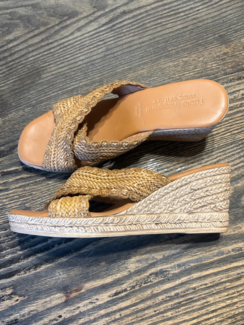 Braided Wedge Sandals - Natural Tan